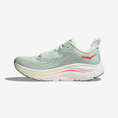 Hoka Women's Clifton 10 "Sea Glass/Neon Flame" Wide