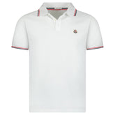 MONCLER TRICOLOUR-TRIMMED COTTON PIQUET POLO SHIRT WHITE