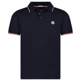 MONCLER TRICOLOUR-TRIMMED COTTON PIQUET POLO SHIRT NAVY