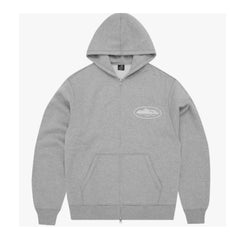 Corteiz Island Puff Print Zip Hoodie Heather Grey