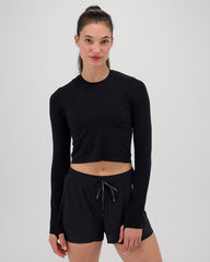 Bandit Women's Mercury™ Seamless Long Sleeve Crop Tee "Black"