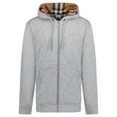 BURBERRY HOVE CHECK HOOD EMBROIDERY LOGO HOODIE GREY