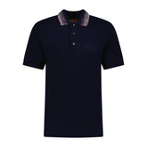 MISSONI 3 Button Up Red Stripe Collar Polo Shirt Navy