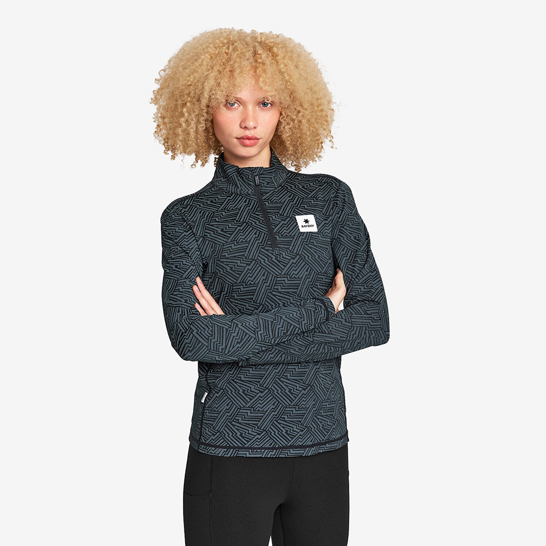 Saysky Women's Reflective Pace 1/2 Zip Long Sleeve "Black AOP"