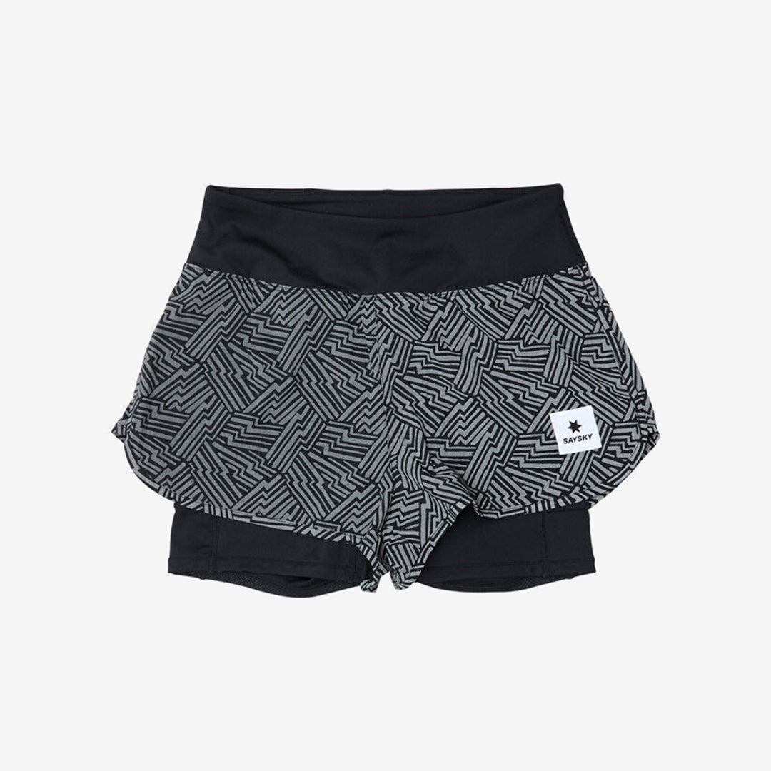 Saysky Women's Reflective Pace 2 in 1 Shorts 3" "Black AOP"