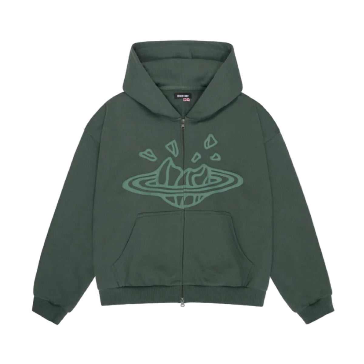 Broken Planet Zip Up Hoodie Emerald Green