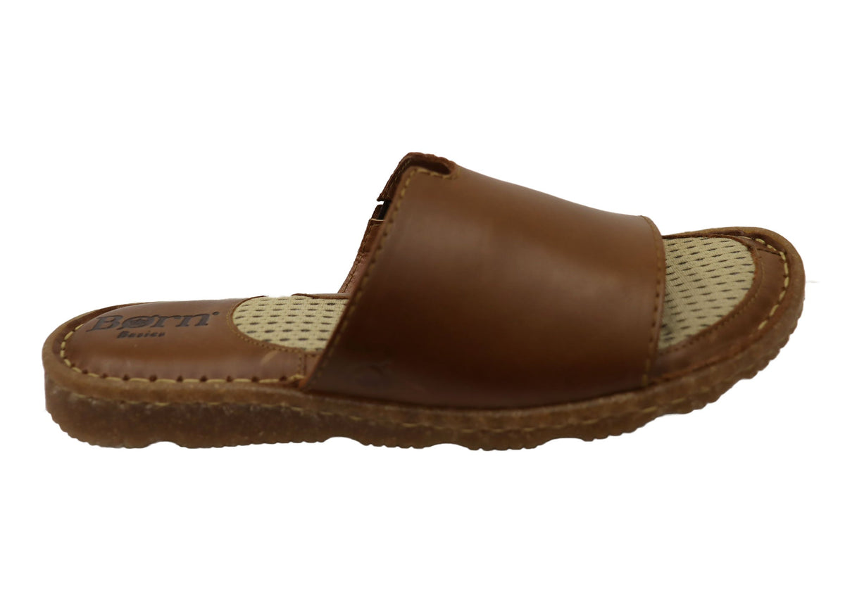 Born Playa II Womens Cushioned Comfort Footbed Leather Slides Sandals