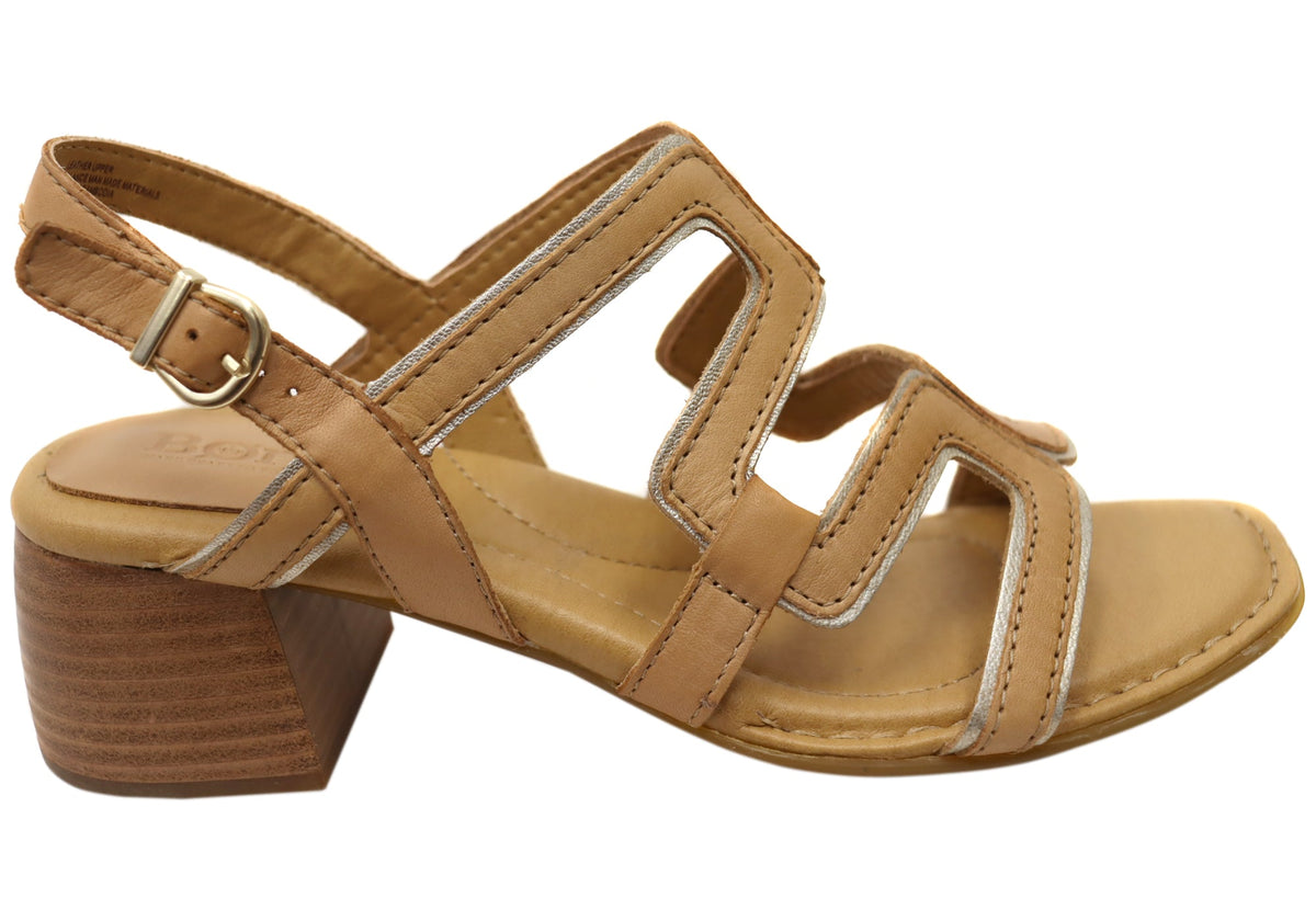 Born Sofia Womens Leather Mid Heel Sandals With Comfortable Footbed