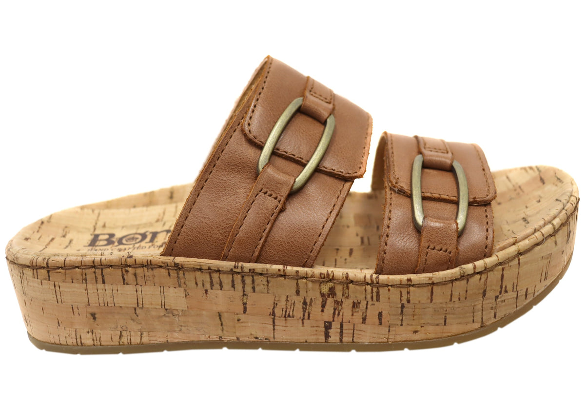 Born Solina Womens Comfortable Leather Platform Slides Sandals