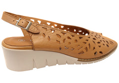 Cabello Comfort Caitlin Womens Leather Comfortable Wedge Sandals