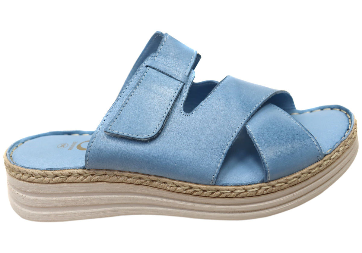 Cabello Comfort Rinnie Womens Leather Comfortable Slides Sandals